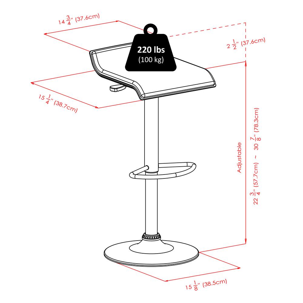 Obsidian Set of 2 Adjustable Swivel Air Lift Stool, Backless, Black PVC Seat, Black Metal Post and Base. Picture 9