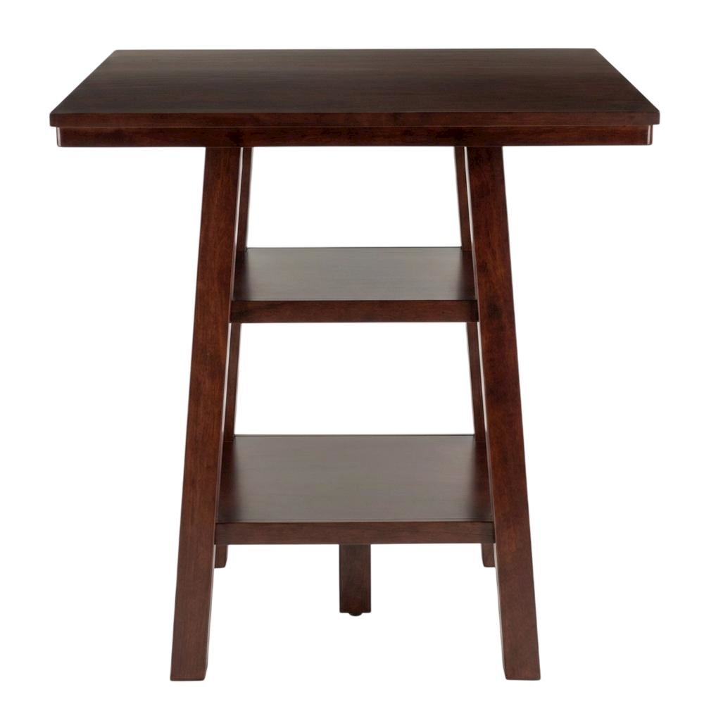 Wood High Bar Table with 2 Shelves, Transitional Pub Table for Dining Room,Brown. Picture 1