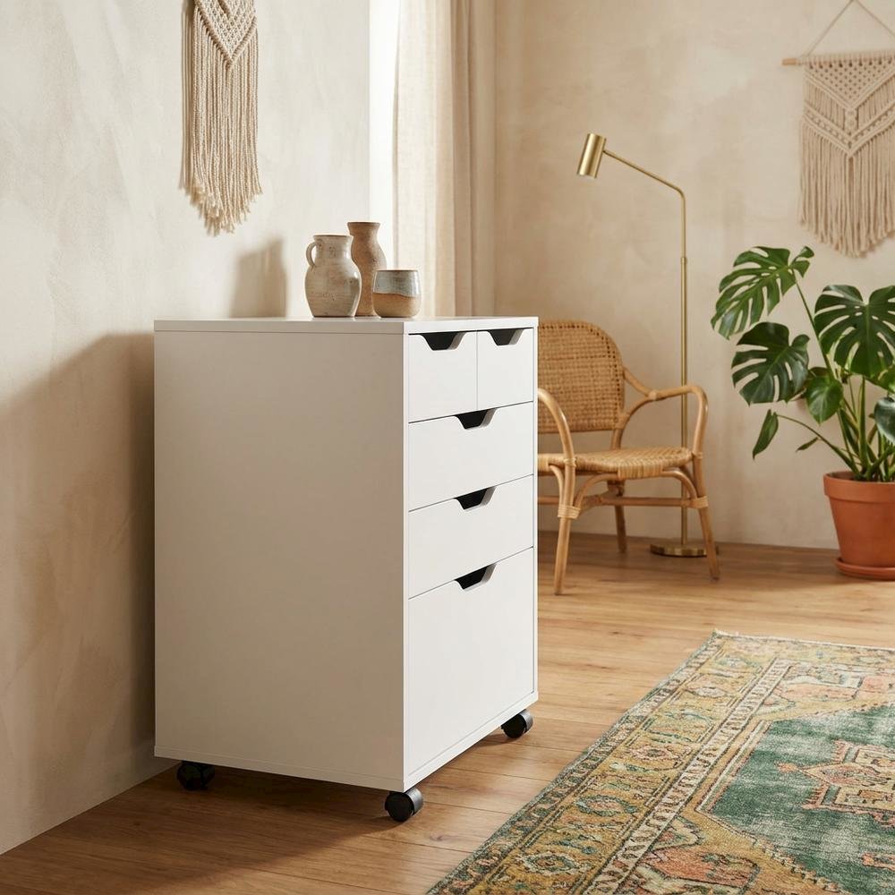 White Mobile Storage Cabinet, Composite Wood Rolling Pantry. Picture 2