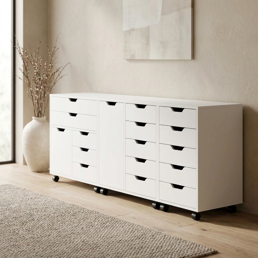 White 3-Piece Composite Wood Storage Cabinet Set Closet Office. Picture 2