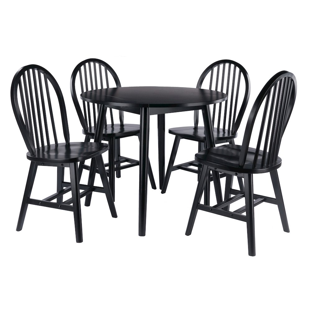 Moreno 5-Pc Drop Leaf Dining Table with Windsor Chairs, Black. Picture 1