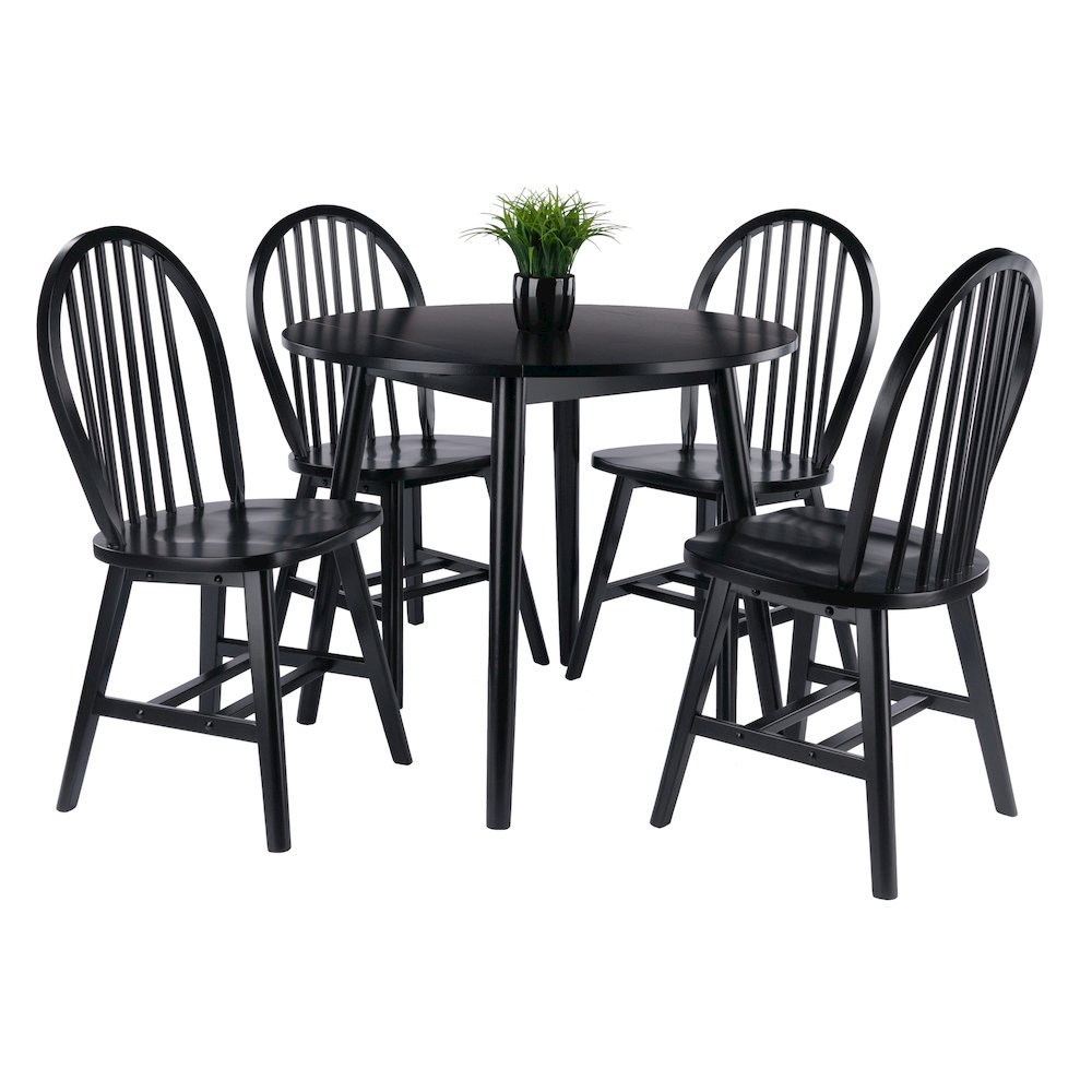 Moreno 5-Pc Drop Leaf Dining Table with Windsor Chairs, Black. Picture 2
