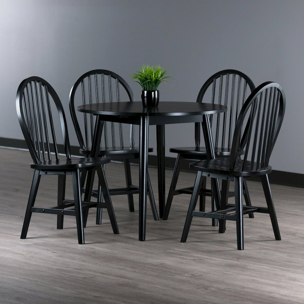 Moreno 5-Pc Drop Leaf Dining Table with Windsor Chairs, Black. Picture 3