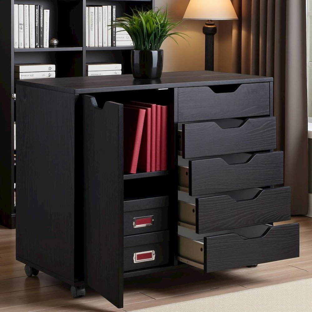 Black Storage Cabinet with 5 Drawers – Small Cabinet for Organization. Picture 8