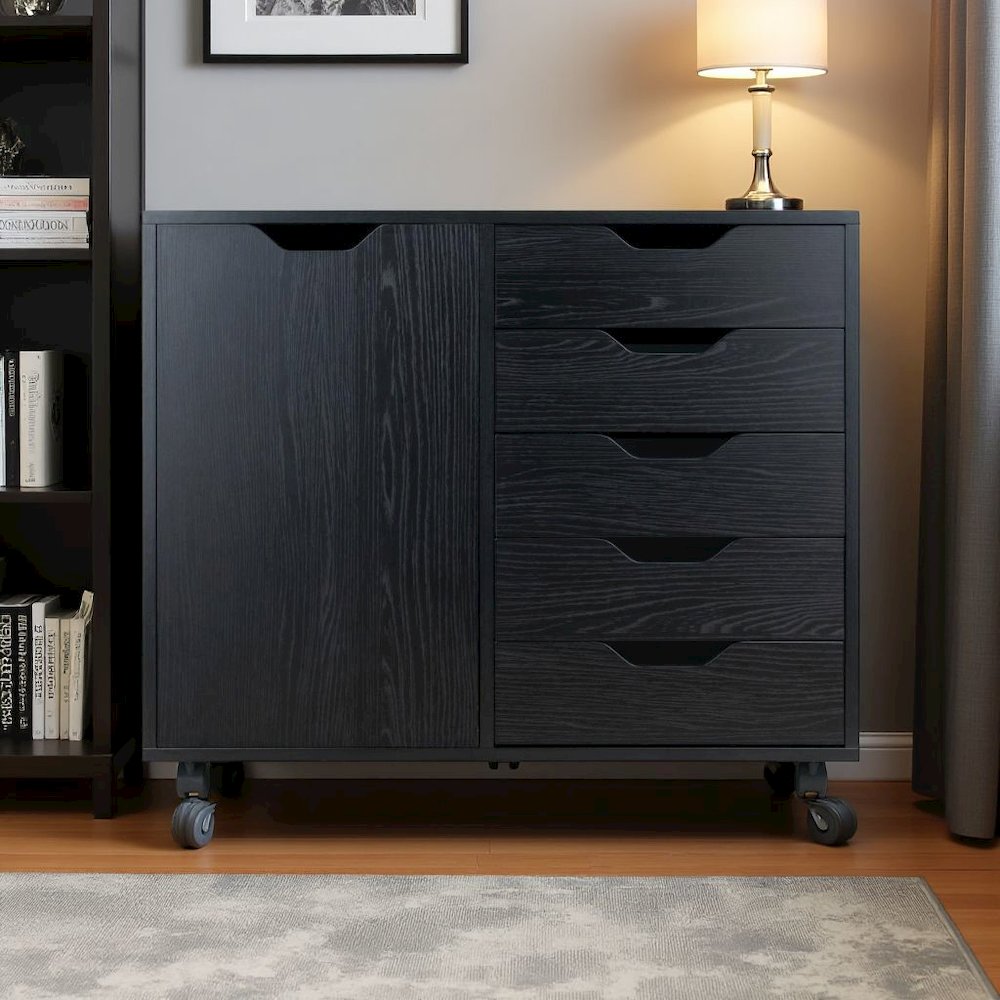 Black Storage Cabinet with 5 Drawers – Small Cabinet for Organization. Picture 10