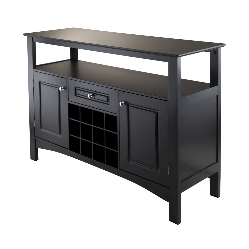 Black Buffet Cabinet – Coffee Bar Table with Storage for Wine & More. Picture 1