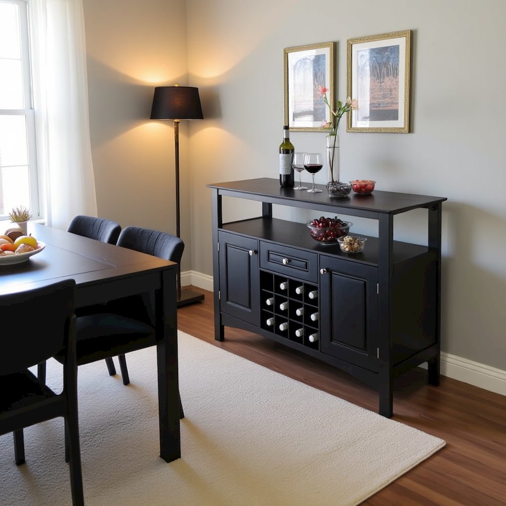 Black Buffet Cabinet – Coffee Bar Table with Storage for Wine & More. Picture 3