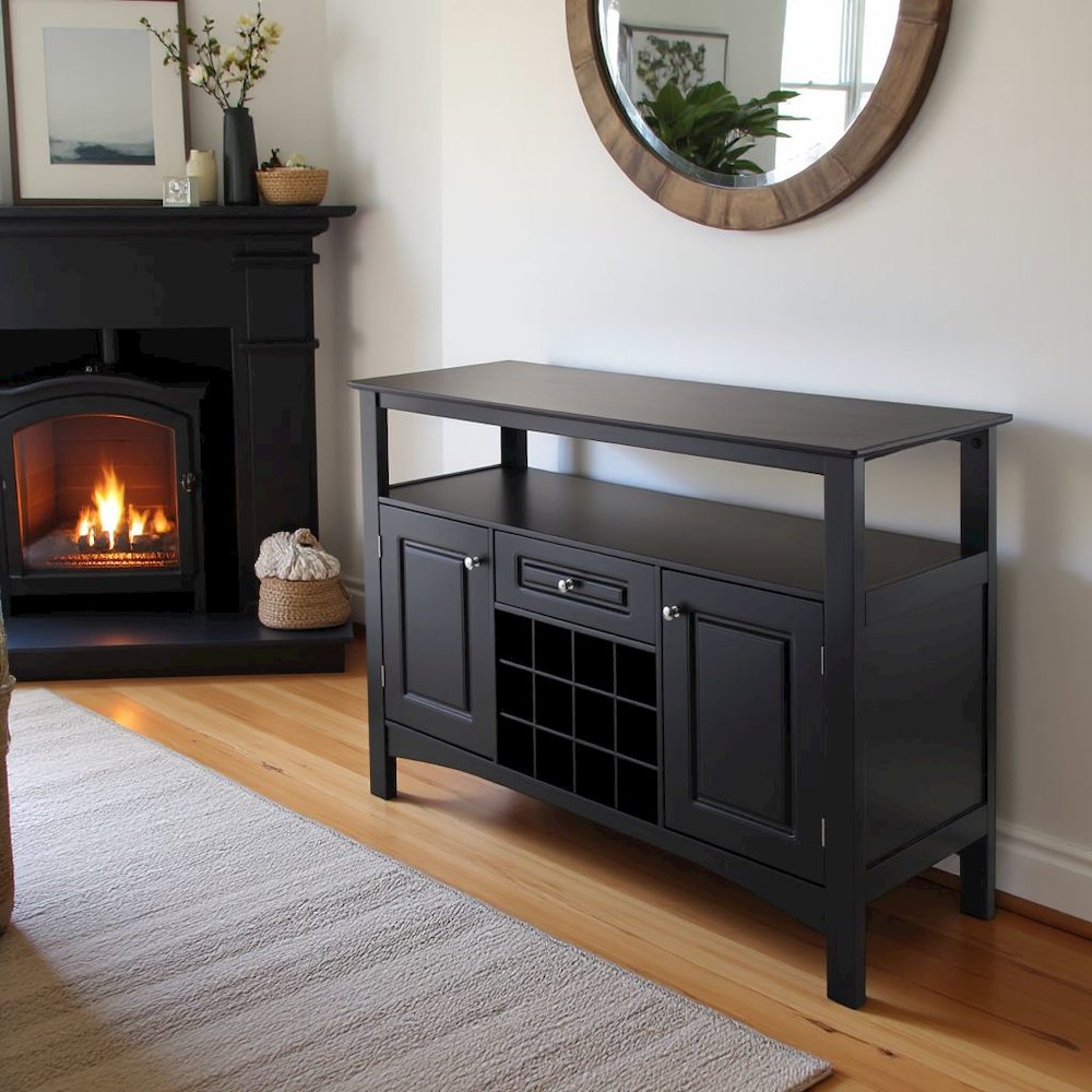Black Buffet Cabinet – Coffee Bar Table with Storage for Wine & More. Picture 4