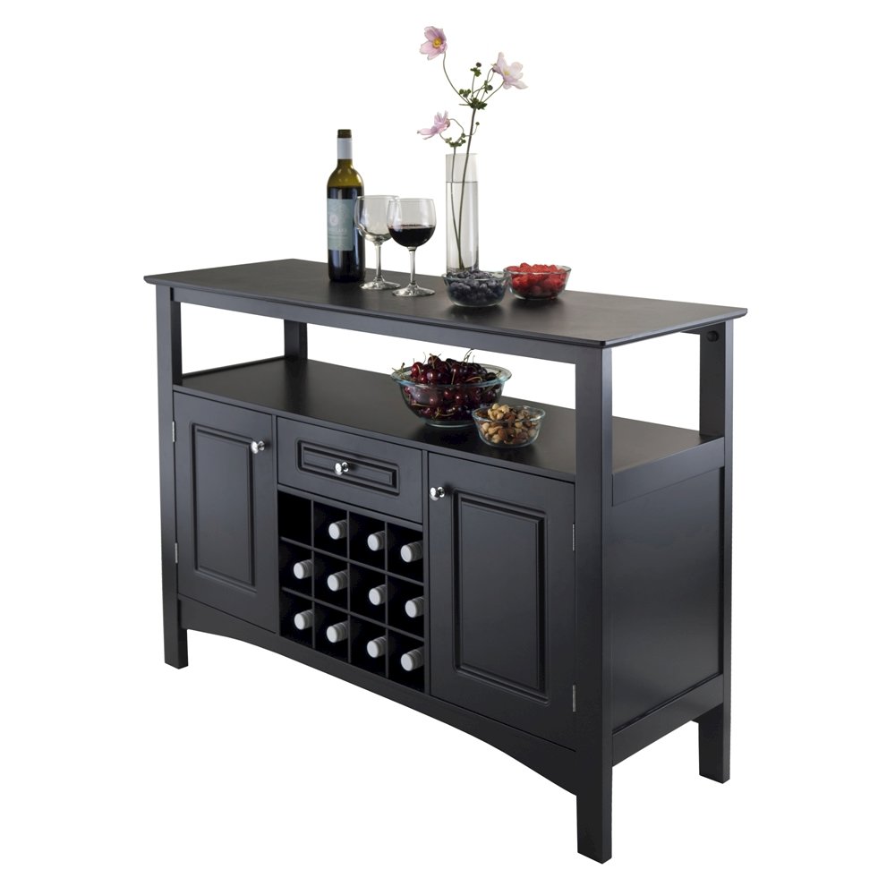 Black Buffet Cabinet – Coffee Bar Table with Storage for Wine & More. Picture 2