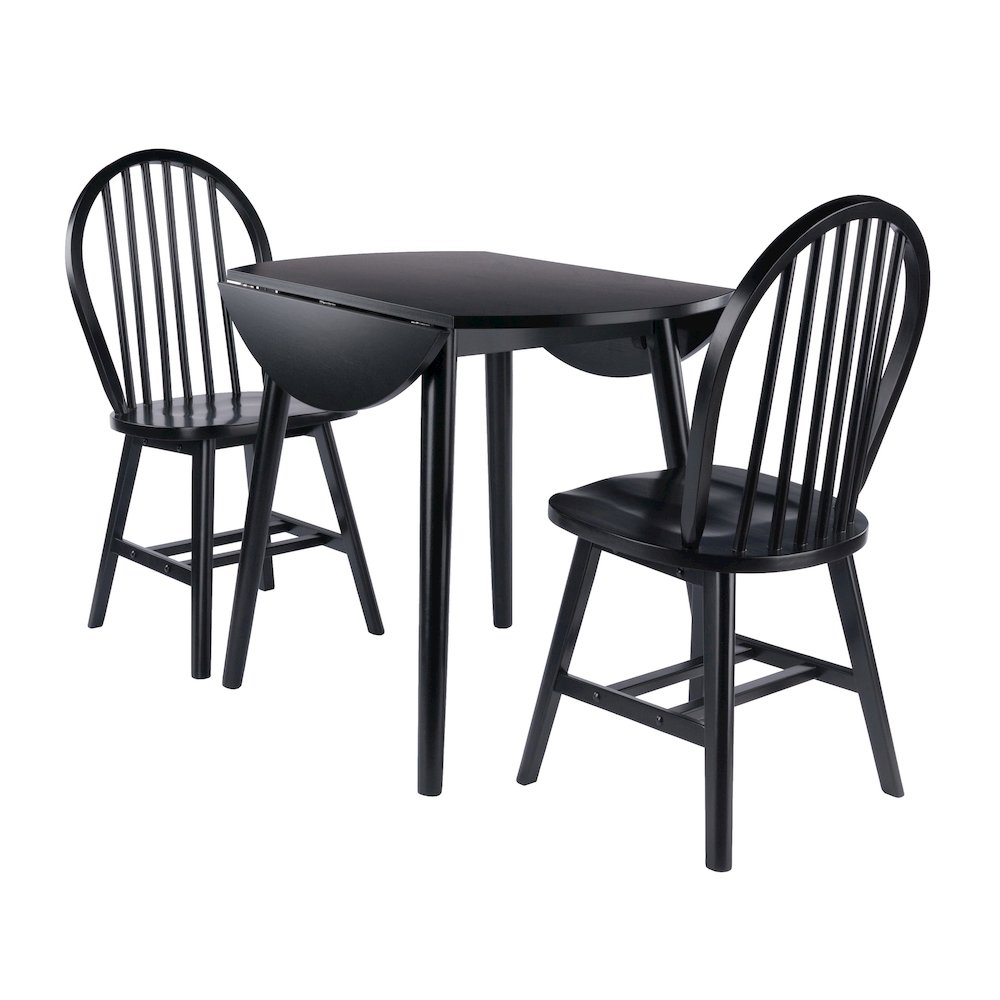 Moreno 3-Pc Drop Leaf Dining Table with Windsor Chairs, Black. Picture 8