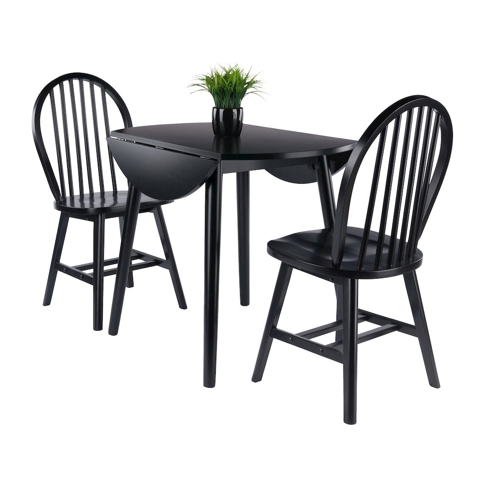 Moreno 3-Pc Drop Leaf Dining Table with Windsor Chairs, Black. Picture 10