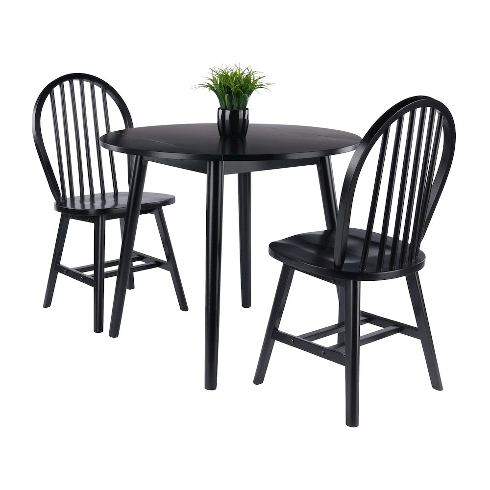 Moreno 3-Pc Drop Leaf Dining Table with Windsor Chairs, Black. Picture 9
