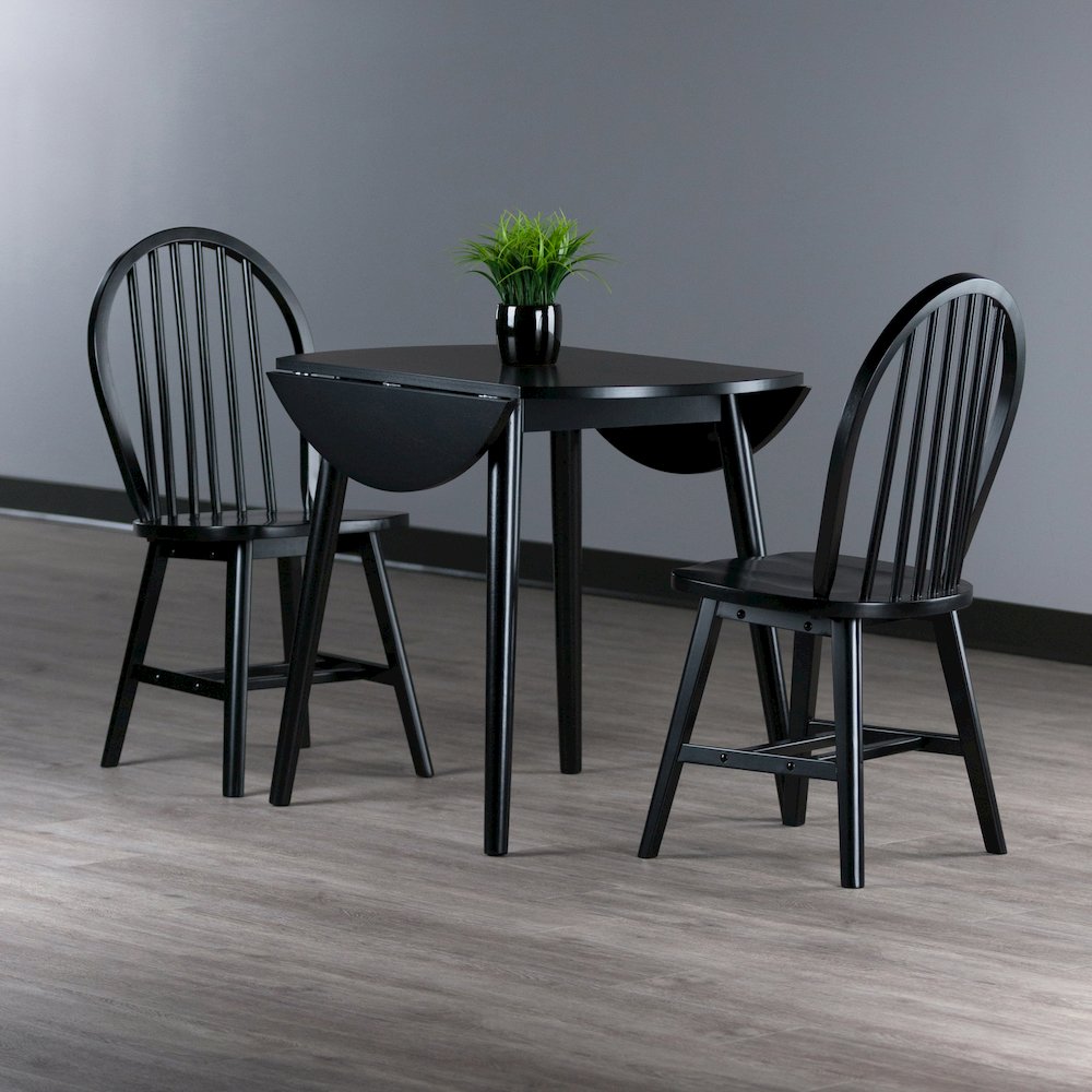Moreno 3-Pc Drop Leaf Dining Table with Windsor Chairs, Black. Picture 4