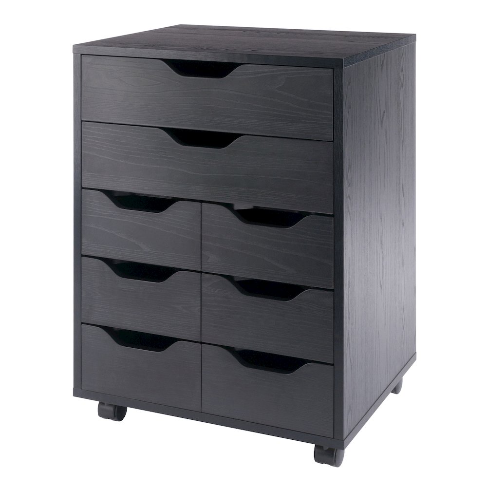 Norfolk 6 Bins, 2 Drawer Mobile Cabinet, Black Finish. Picture 1