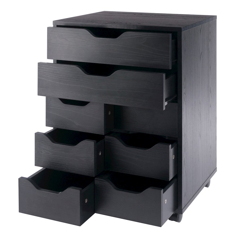 Norfolk 6 Bins, 2 Drawer Mobile Cabinet, Black Finish. Picture 4