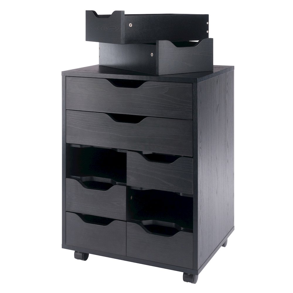 Norfolk 6 Bins, 2 Drawer Mobile Cabinet, Black Finish. Picture 5