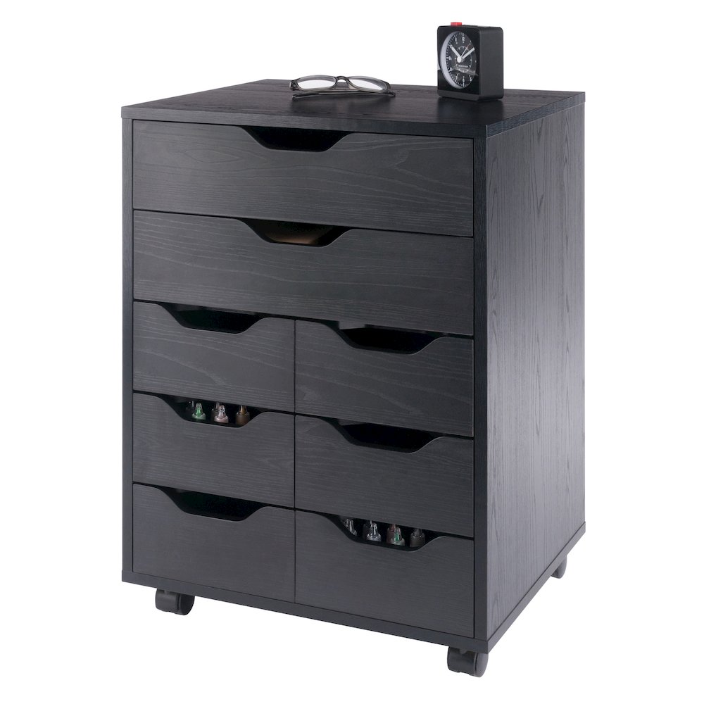 Norfolk 6 Bins, 2 Drawer Mobile Cabinet, Black Finish. Picture 7