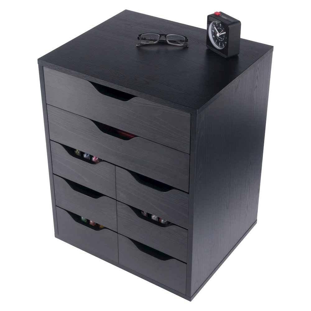 Norfolk 6 Bins, 2 Drawer Mobile Cabinet, Black Finish. Picture 8