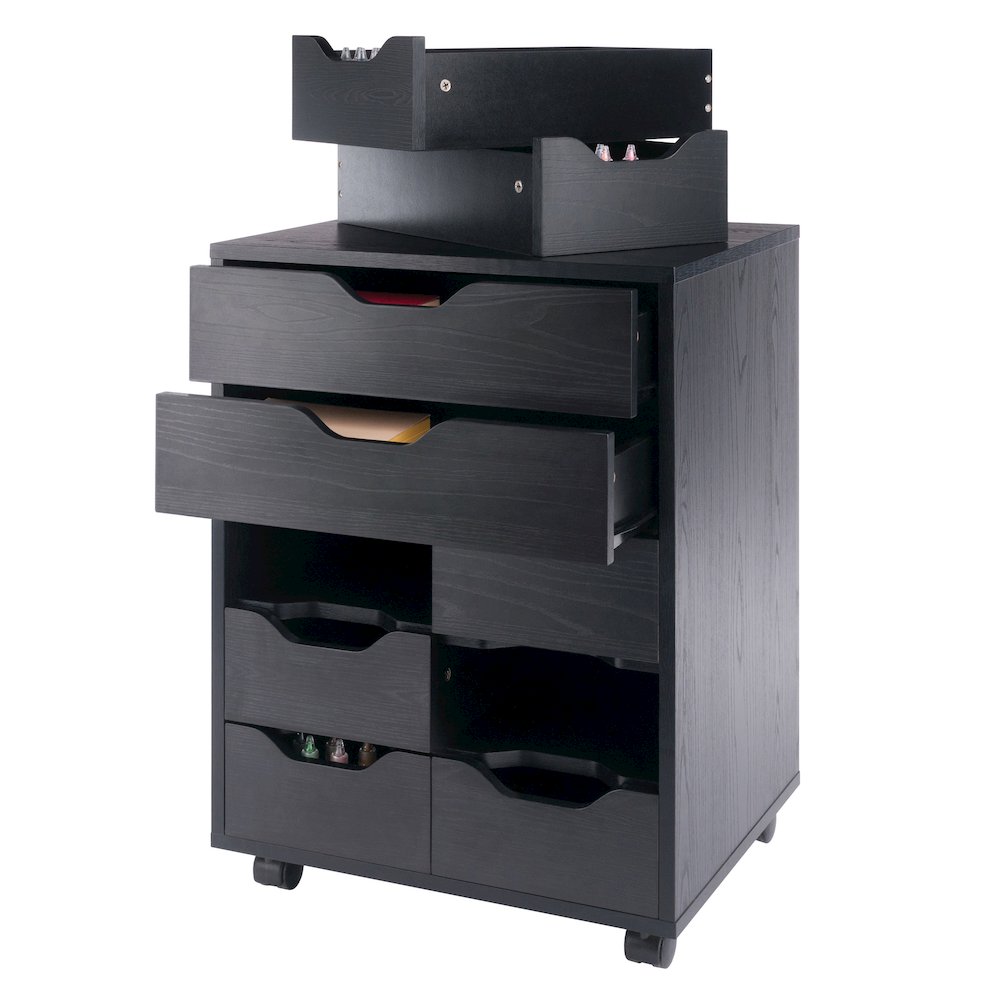 Norfolk 6 Bins, 2 Drawer Mobile Cabinet, Black Finish. Picture 10