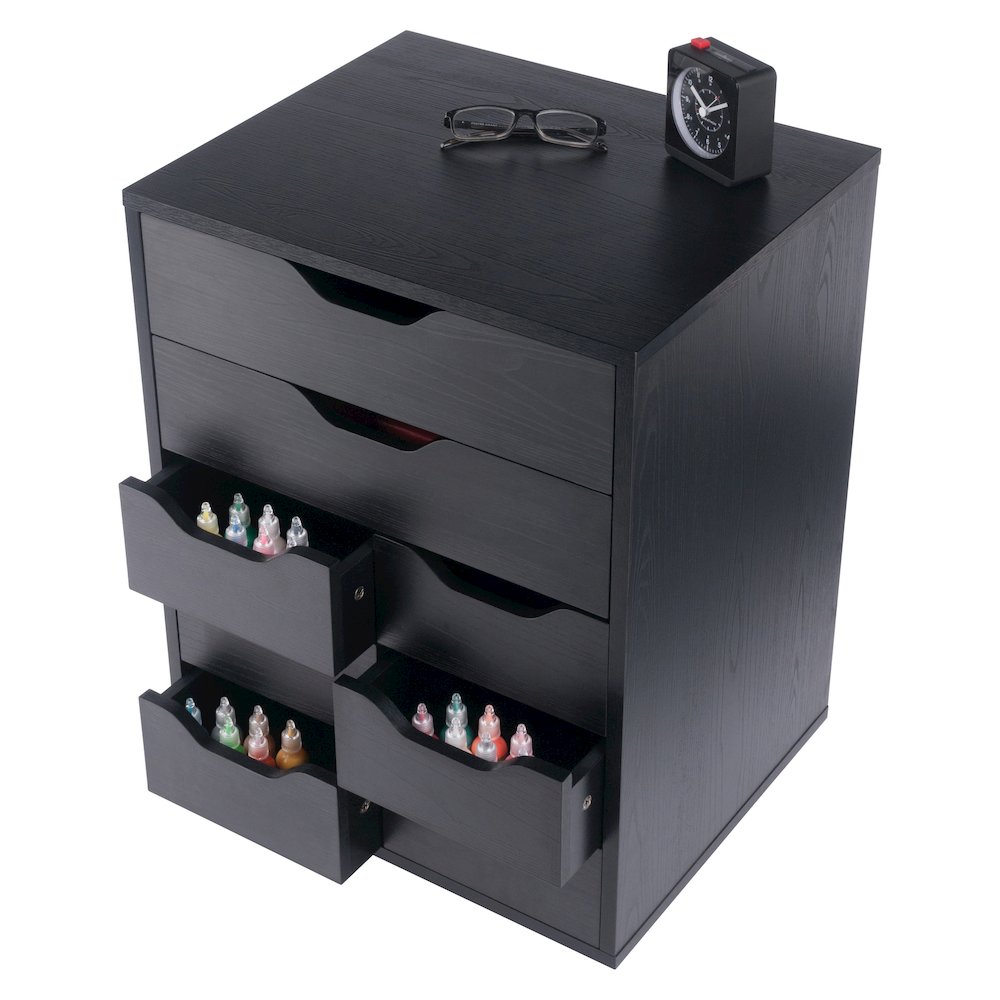 Norfolk 6 Bins, 2 Drawer Mobile Cabinet, Black Finish. Picture 11