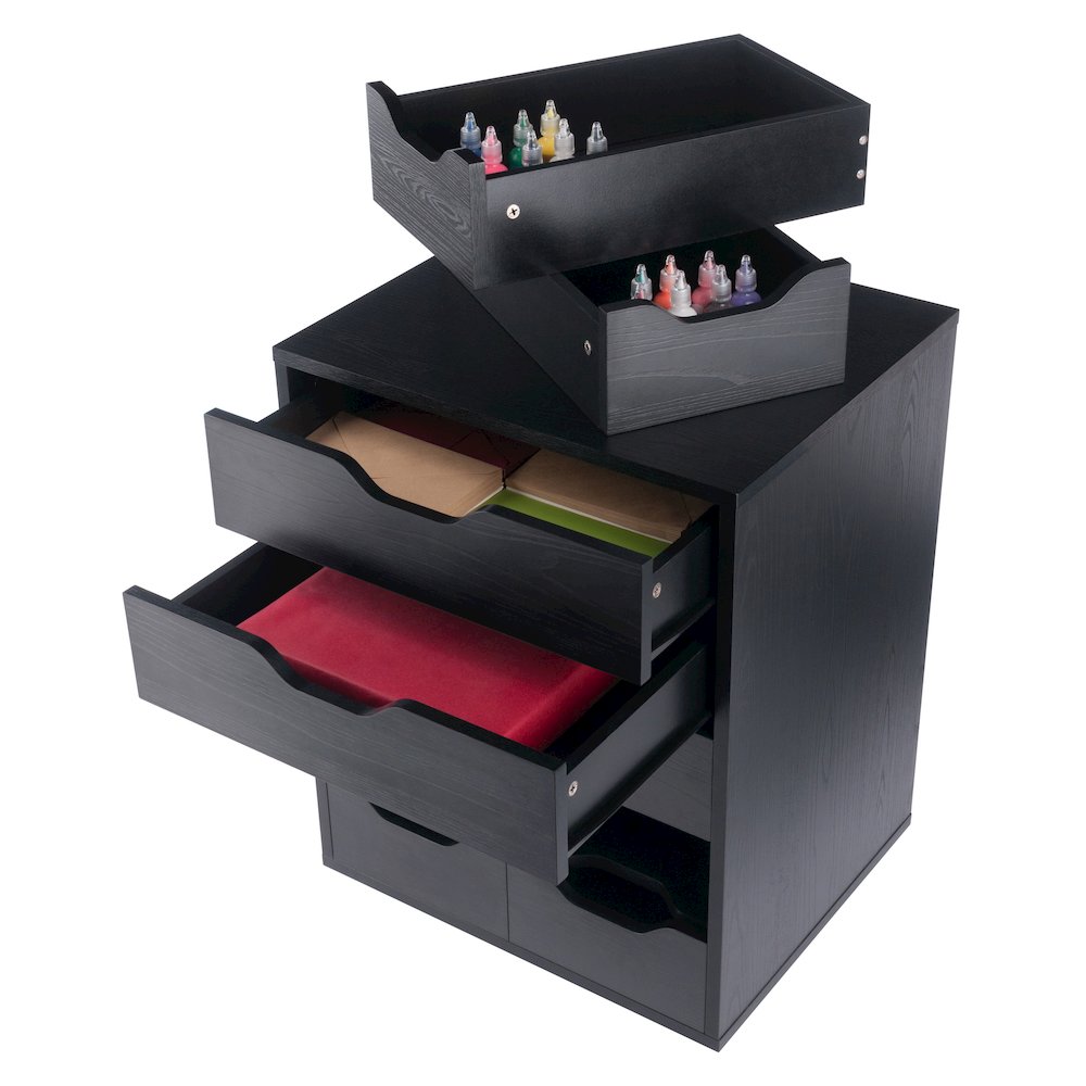 Norfolk 6 Bins, 2 Drawer Mobile Cabinet, Black Finish. Picture 12
