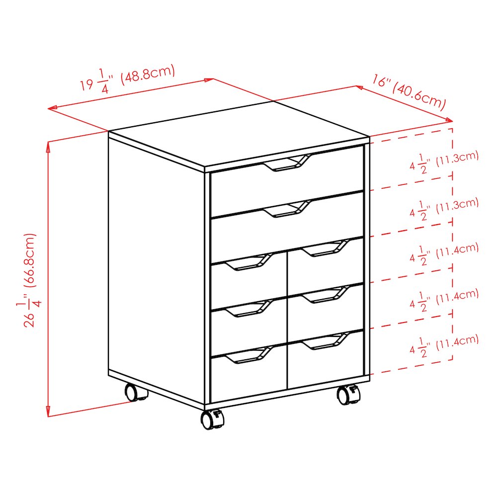Norfolk 6 Bins, 2 Drawer Mobile Cabinet, Black Finish. Picture 17