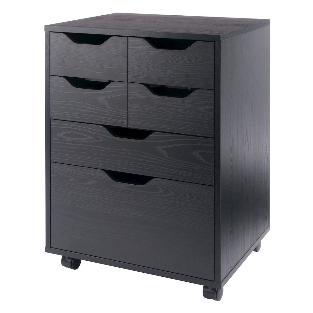 Norfolk 4 Bins, 2 Drawer Mobile Cabinet, Black Finish. Picture 1