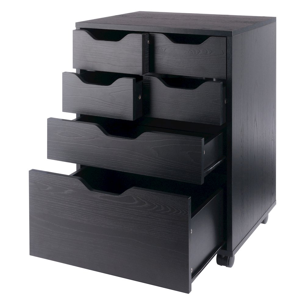 Norfolk 4 Bins, 2 Drawer Mobile Cabinet, Black Finish. Picture 4