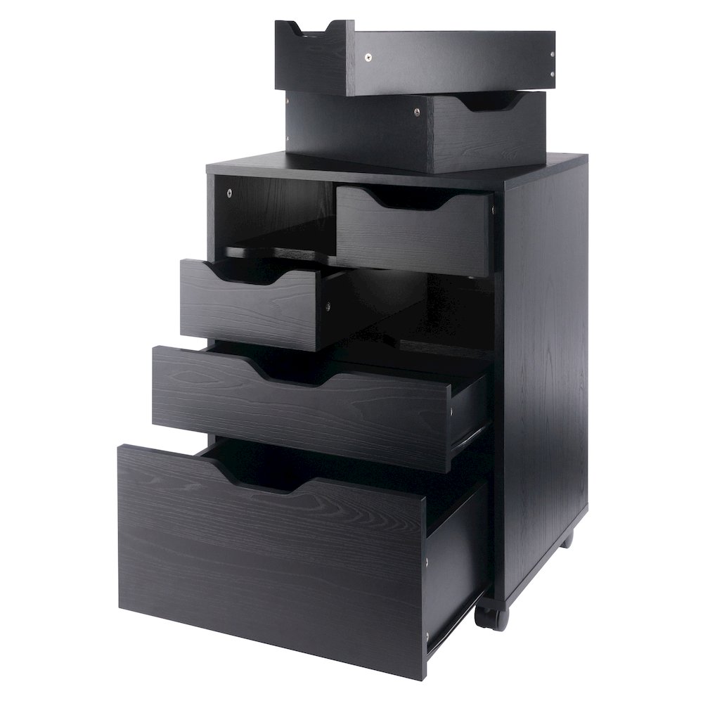 Norfolk 4 Bins, 2 Drawer Mobile Cabinet, Black Finish. Picture 5