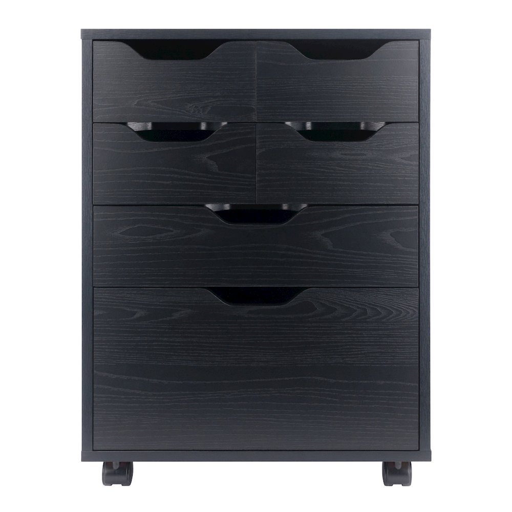 Norfolk 4 Bins, 2 Drawer Mobile Cabinet, Black Finish. Picture 6