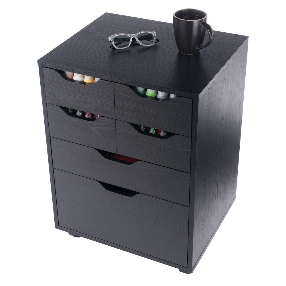 Norfolk 4 Bins, 2 Drawer Mobile Cabinet, Black Finish. Picture 7