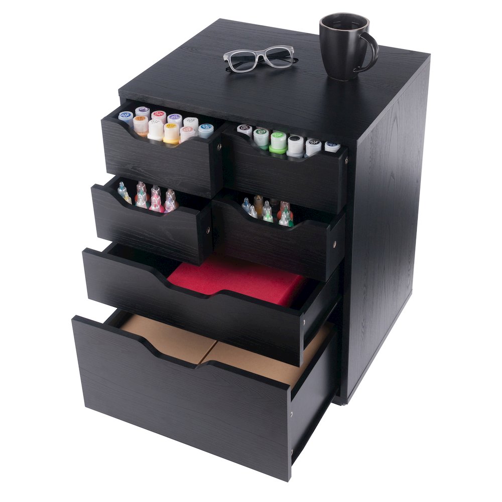 Norfolk 4 Bins, 2 Drawer Mobile Cabinet, Black Finish. Picture 8