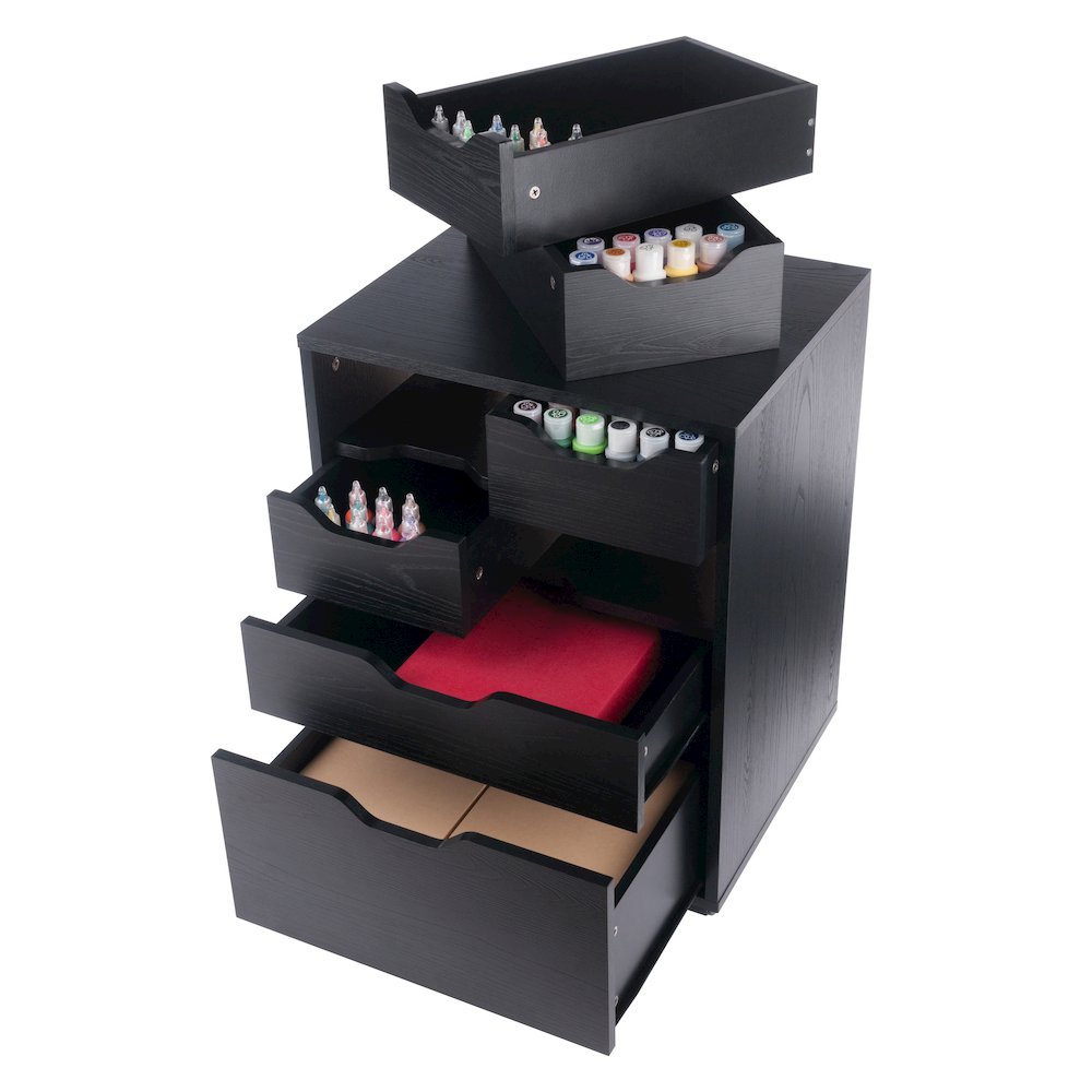 Norfolk 4 Bins, 2 Drawer Mobile Cabinet, Black Finish. Picture 9