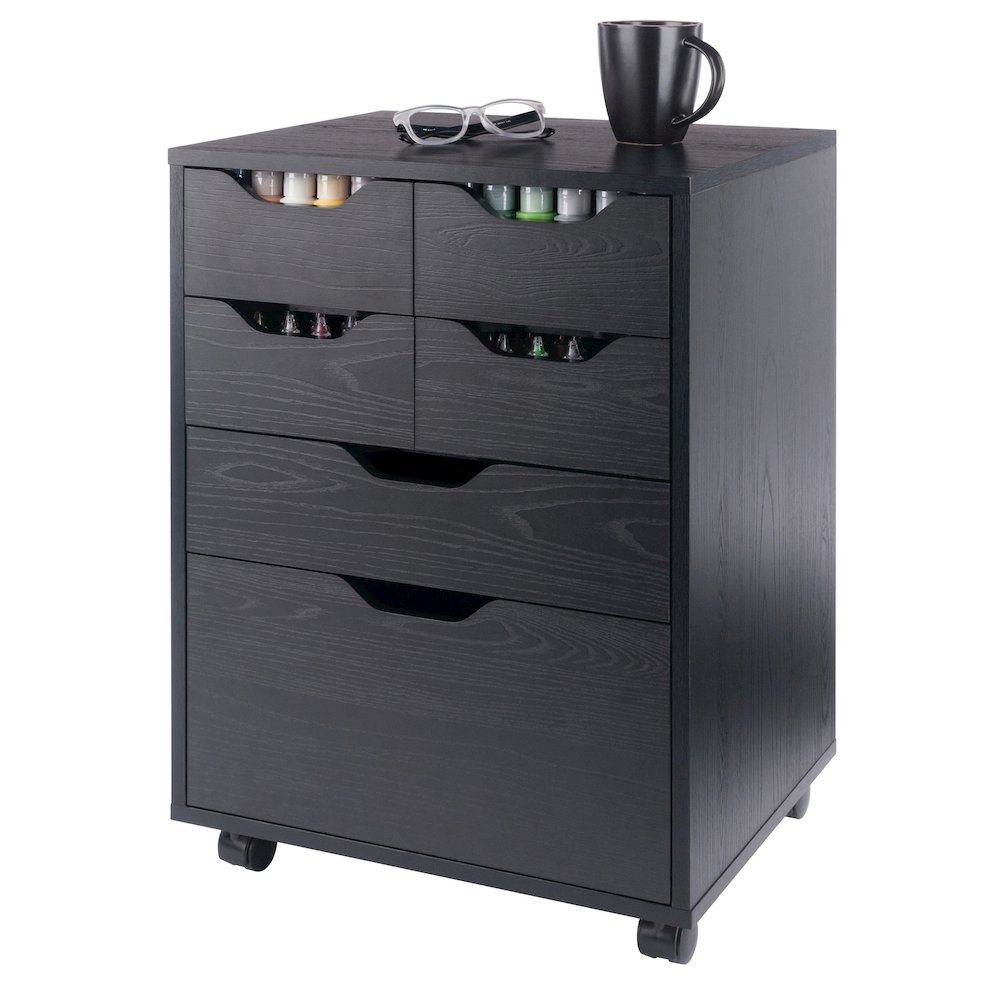 Norfolk 4 Bins, 2 Drawer Mobile Cabinet, Black Finish. Picture 10