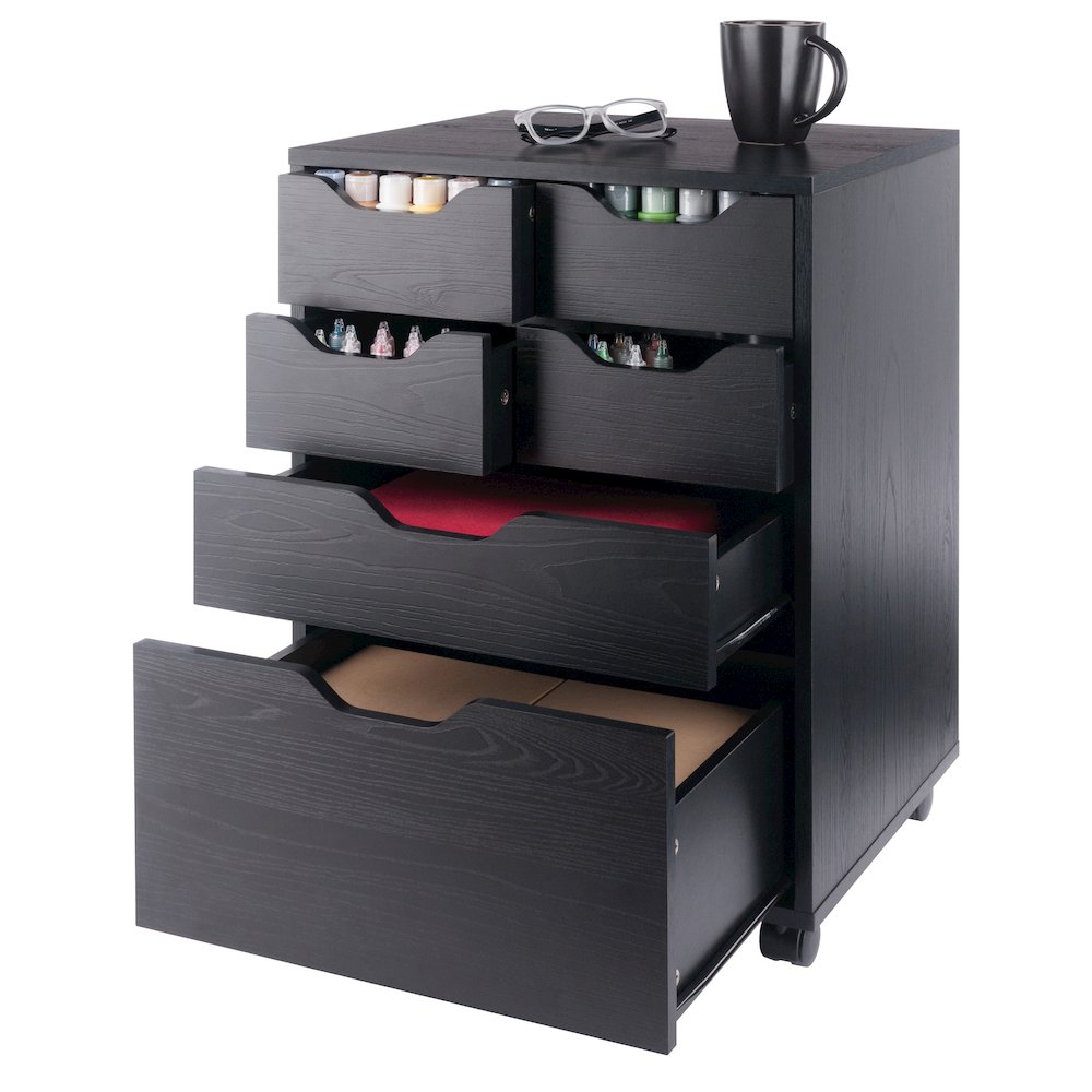 Norfolk 4 Bins, 2 Drawer Mobile Cabinet, Black Finish. Picture 11