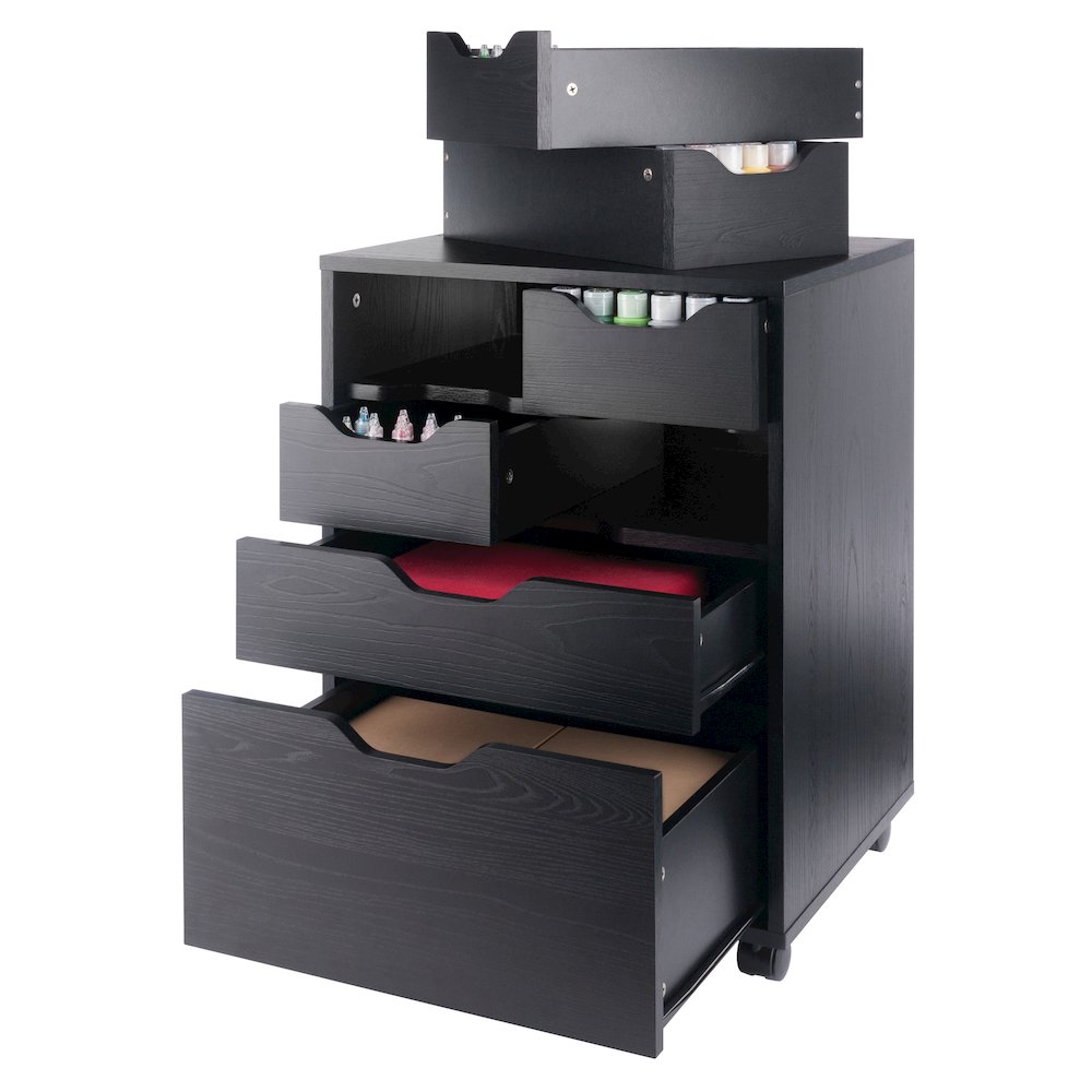 Norfolk 4 Bins, 2 Drawer Mobile Cabinet, Black Finish. Picture 12