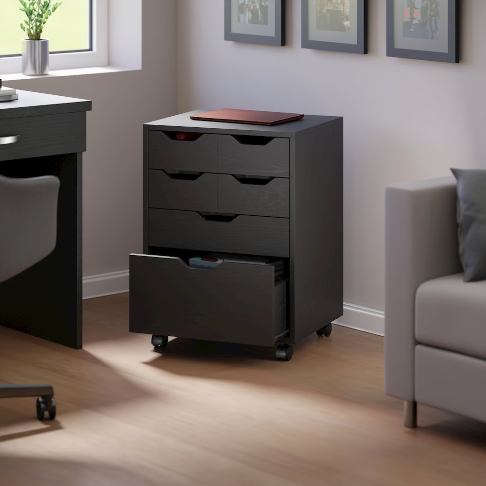 Norfolk 4 Bins, 2 Drawer Mobile Cabinet, Black Finish. Picture 13