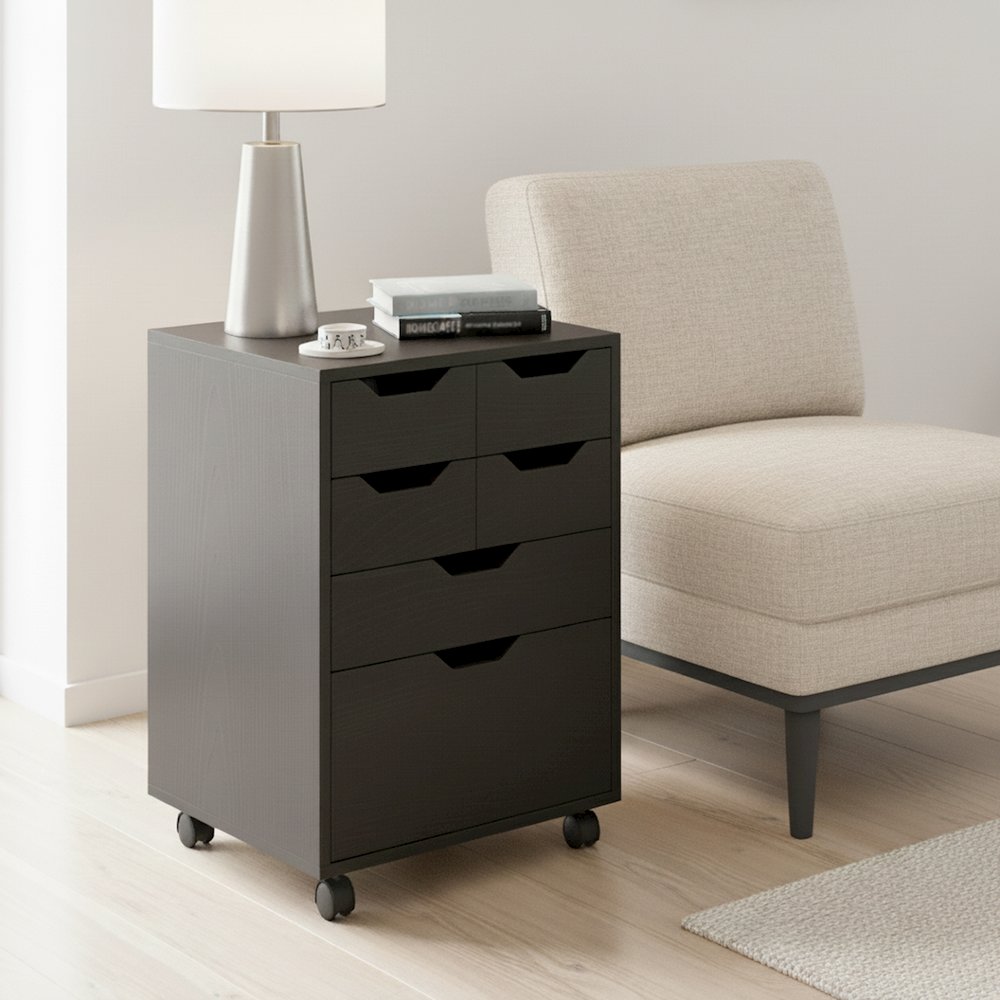 Norfolk 4 Bins, 2 Drawer Mobile Cabinet, Black Finish. Picture 16