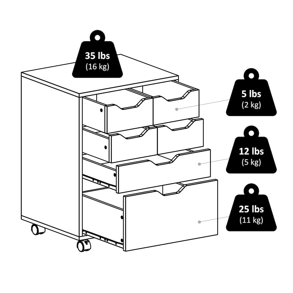 Norfolk 4 Bins, 2 Drawer Mobile Cabinet, Black Finish. Picture 19