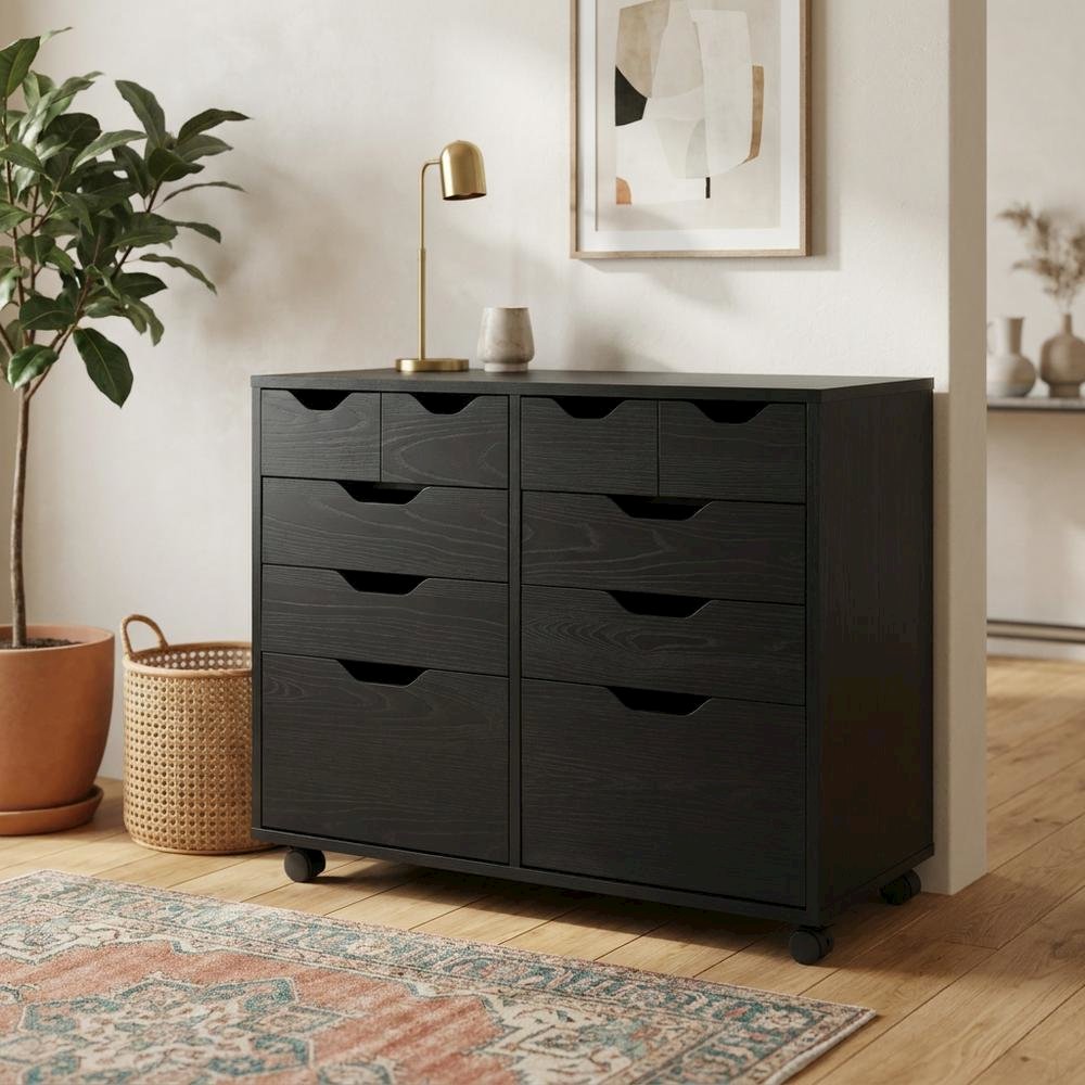 Black Storage Cabinet, Composite Wood Pantry Organizer. Picture 2
