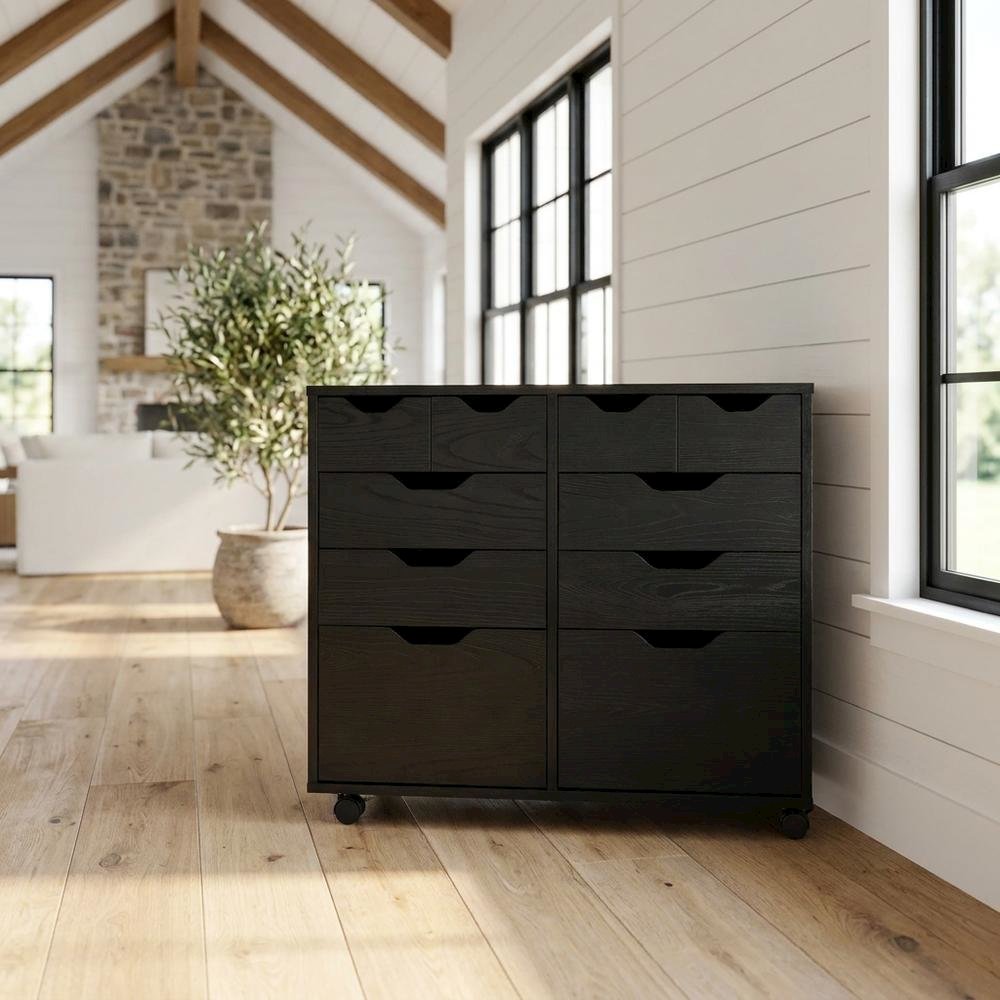 Black Storage Cabinet, Composite Wood Pantry Organizer. Picture 3