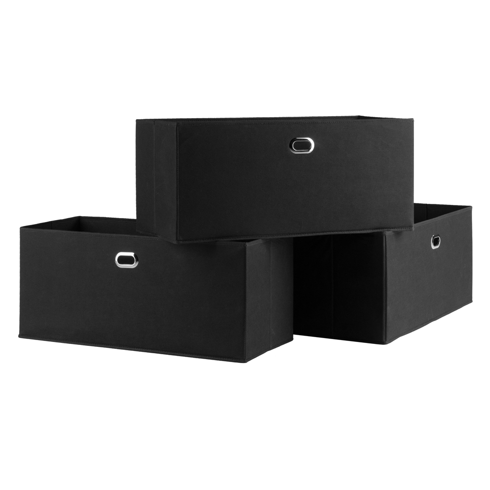 Torino 3-Pc Set Folding Fabric Baskets Black. Picture 1