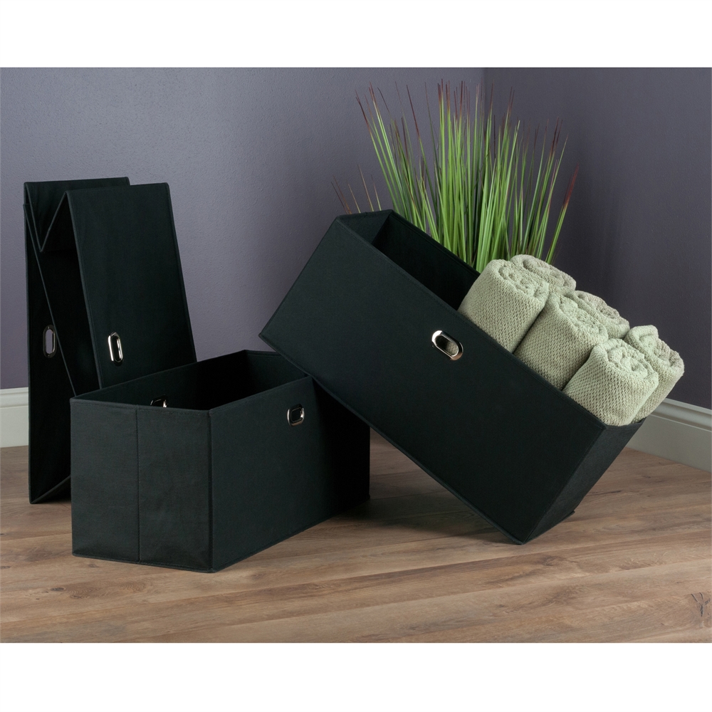 Torino 3-Pc Set Folding Fabric Baskets Black. Picture 3