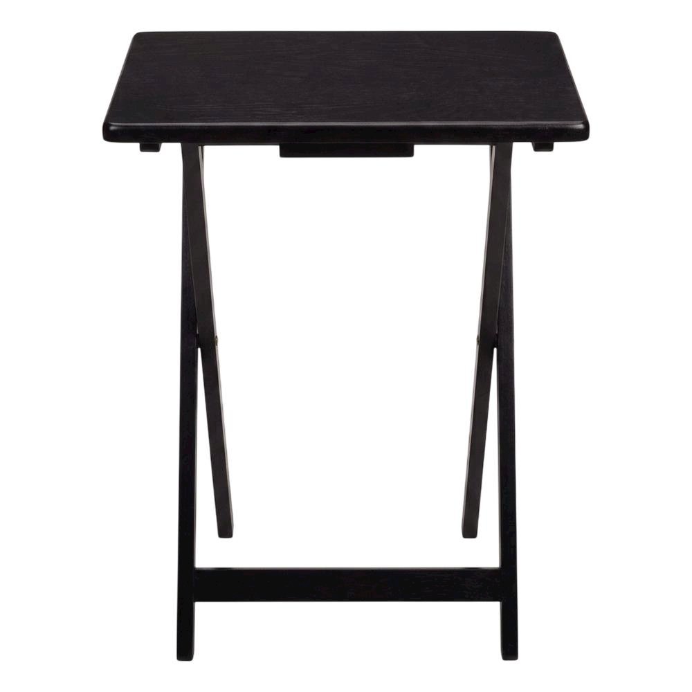 Solid Wood TV Trays Set Of 4 With Storage Rack in Black Finish. Picture 4