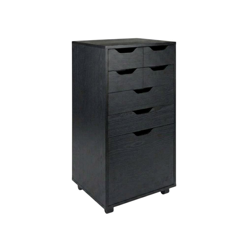 Black Tall Mobile Storage Cabinet, Bins Drawers Rolling Organizer. Picture 1