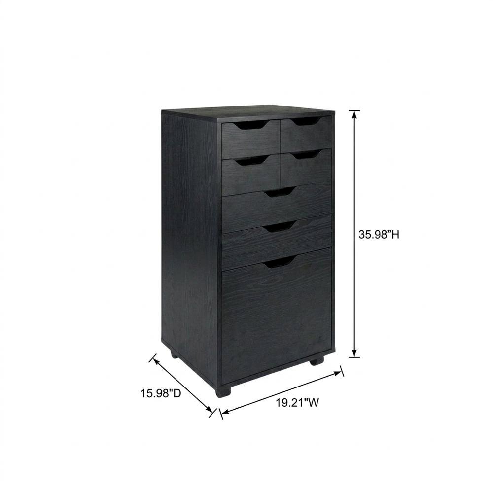 Black Tall Mobile Storage Cabinet, Bins Drawers Rolling Organizer. Picture 7
