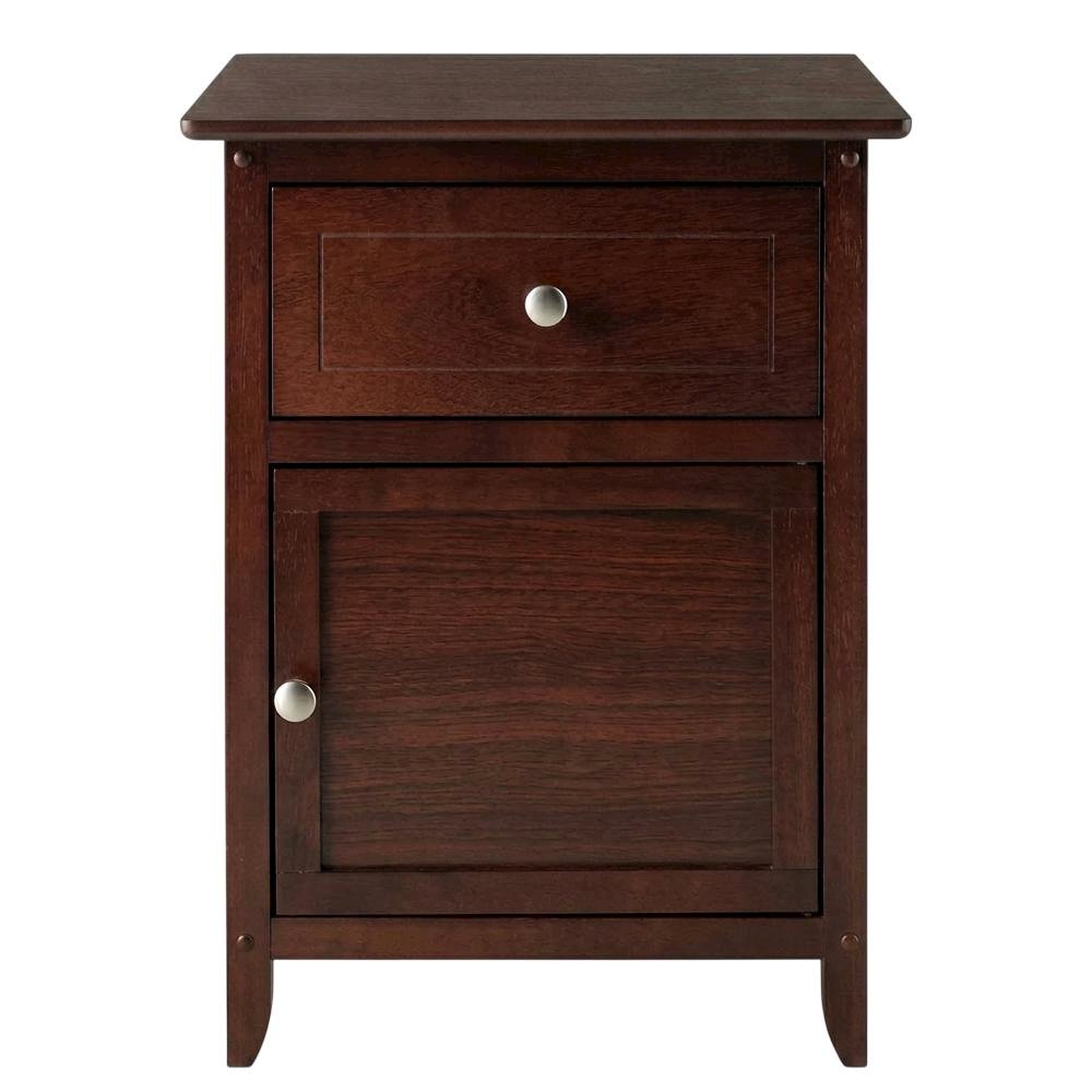 Farmhouse End Table With Storage in Walnut Finish, Wooden Side Table And Drawer. Picture 4