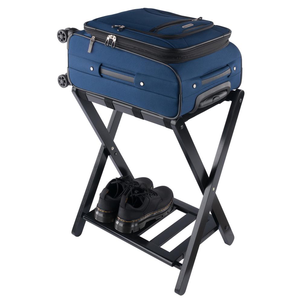 Raya Luggage Rack with Shelf, Black. Picture 11