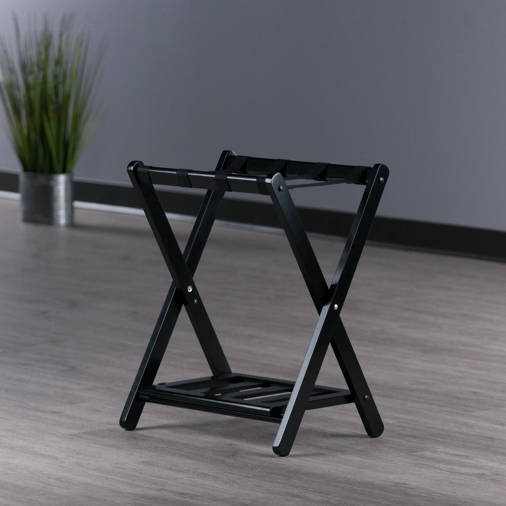 Raya Luggage Rack with Shelf, Black. Picture 12