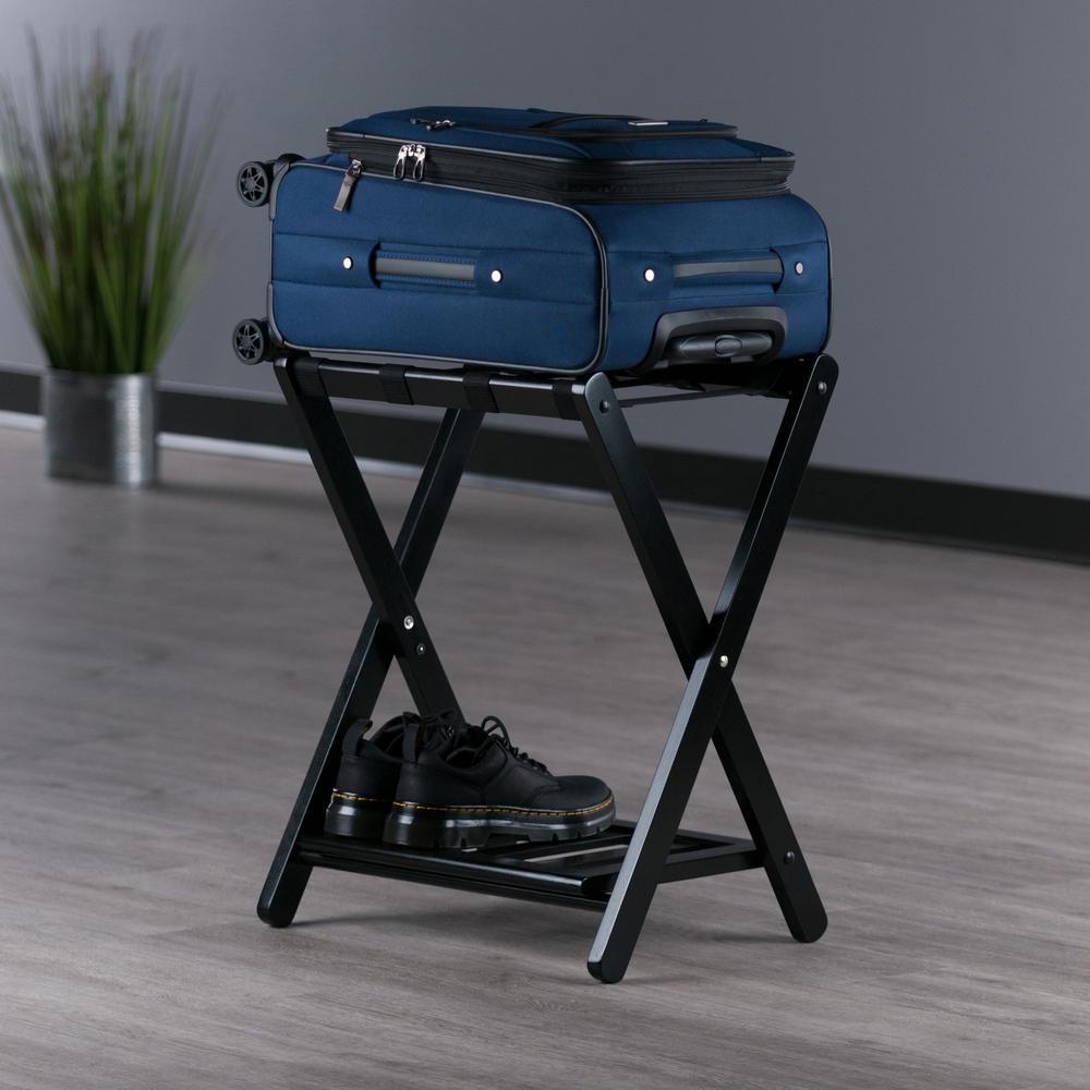 Raya Luggage Rack with Shelf, Black. Picture 13
